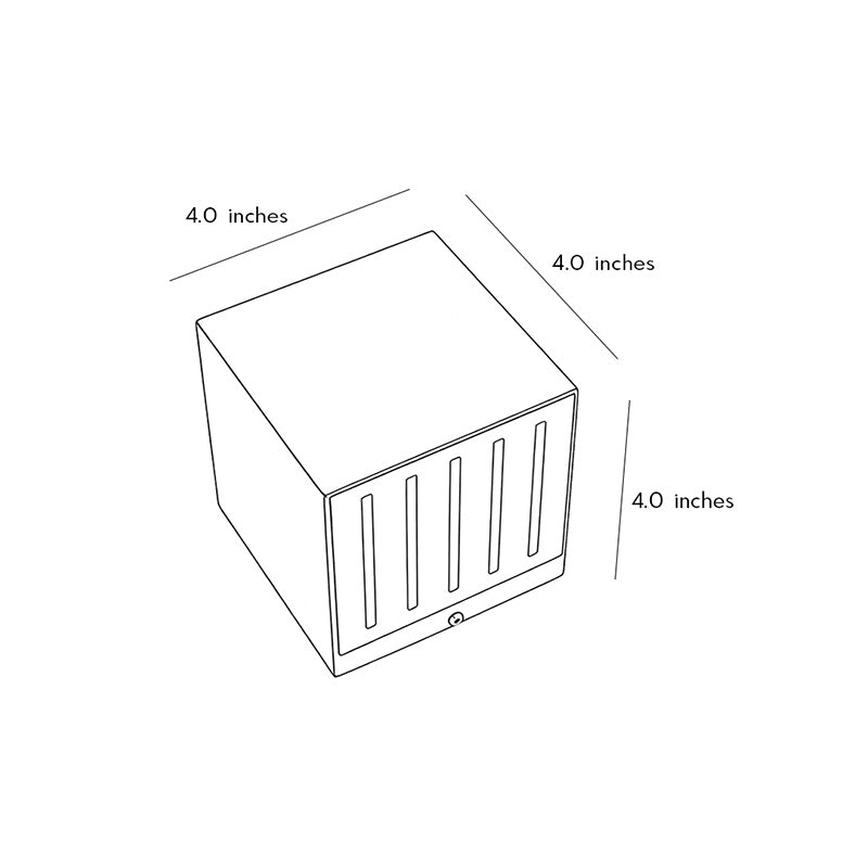 Technical diagram showing dimensions and structure of black square outdoor wall lights models.