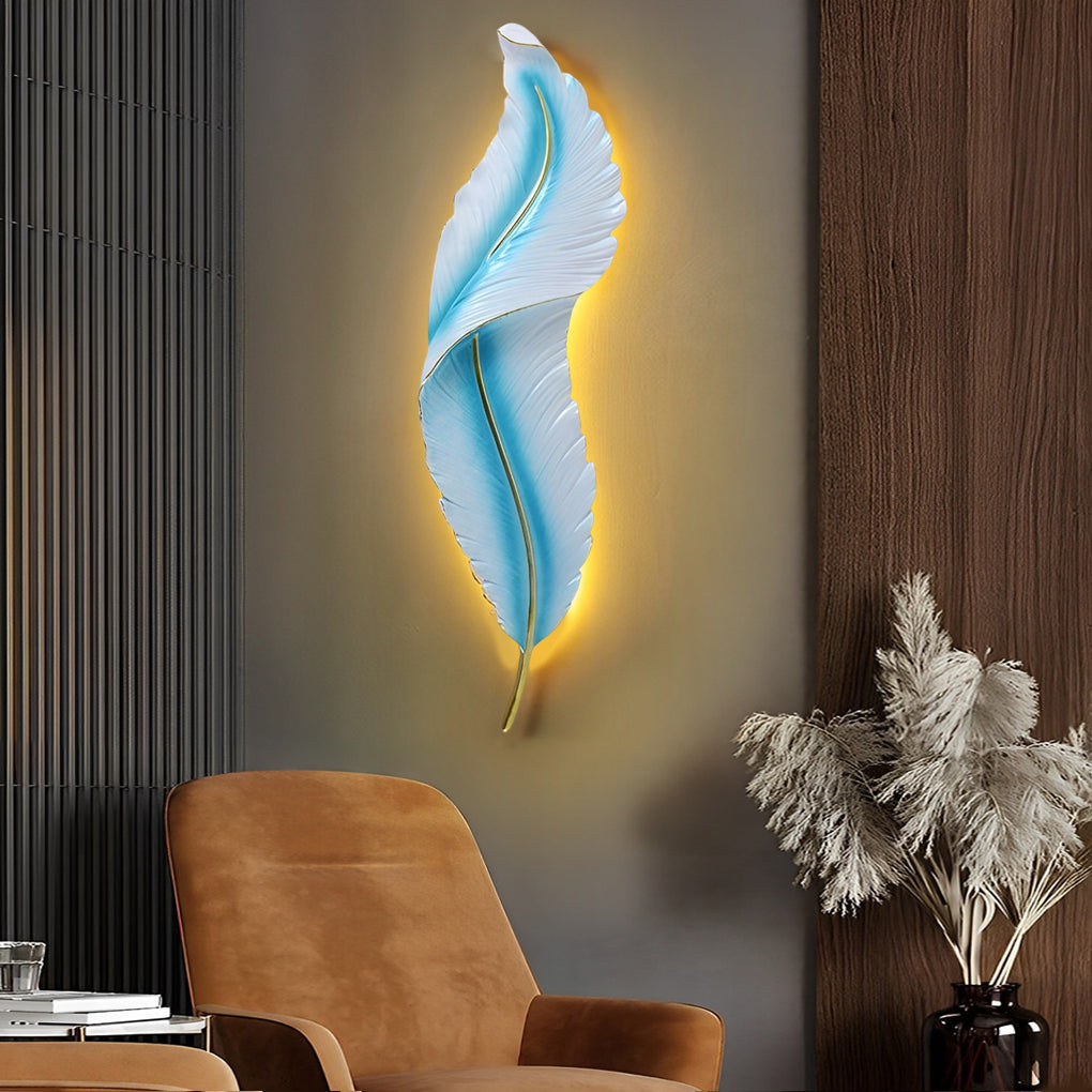 Feather Wall Light Modern Luxury LED White Resin Art Corridor Lamp