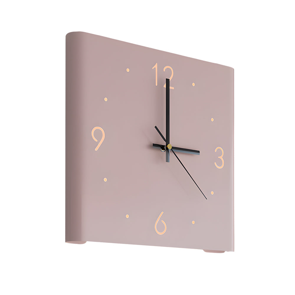 Wall Clock Lamp Modern Square Backlit Metal Light