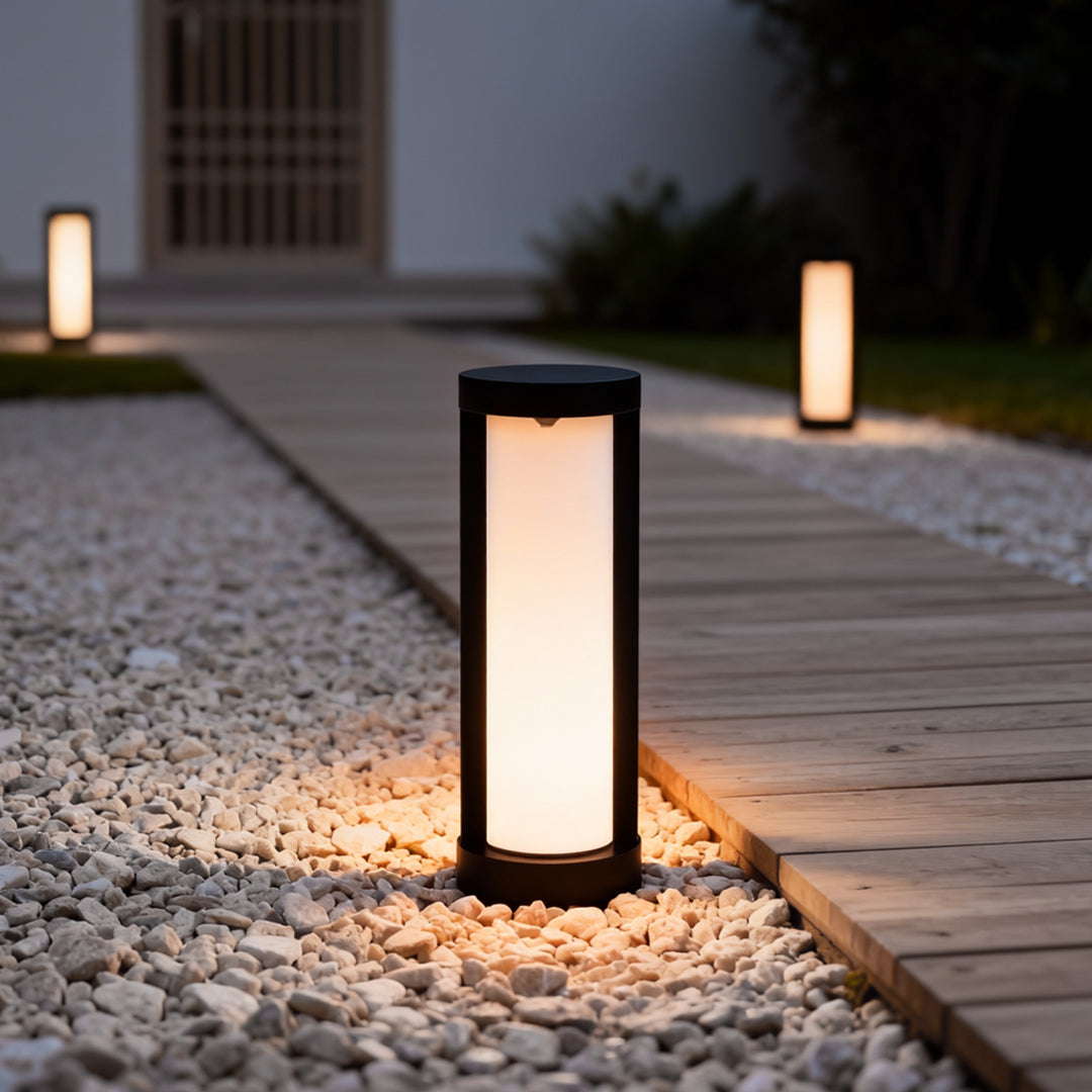 Bollard Landscape Lights Modern Black LED Cylindrical Light