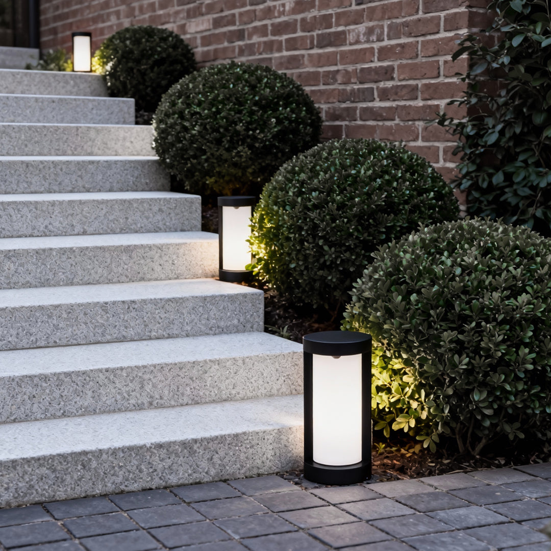 Bollard Landscape Lights Modern Black LED Cylindrical Light