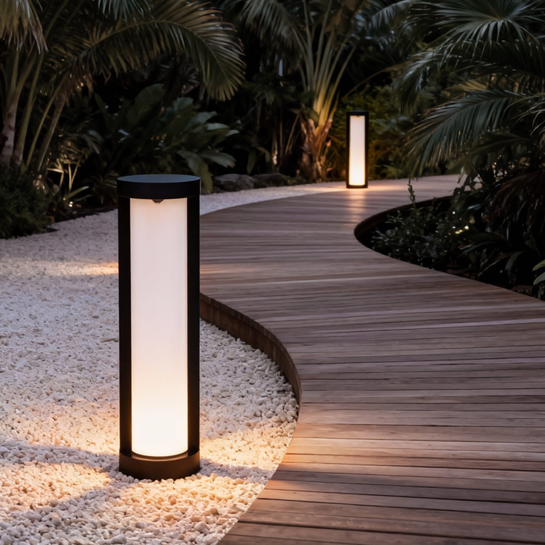 Bollard Landscape Lights Modern Black LED Cylindrical Light
