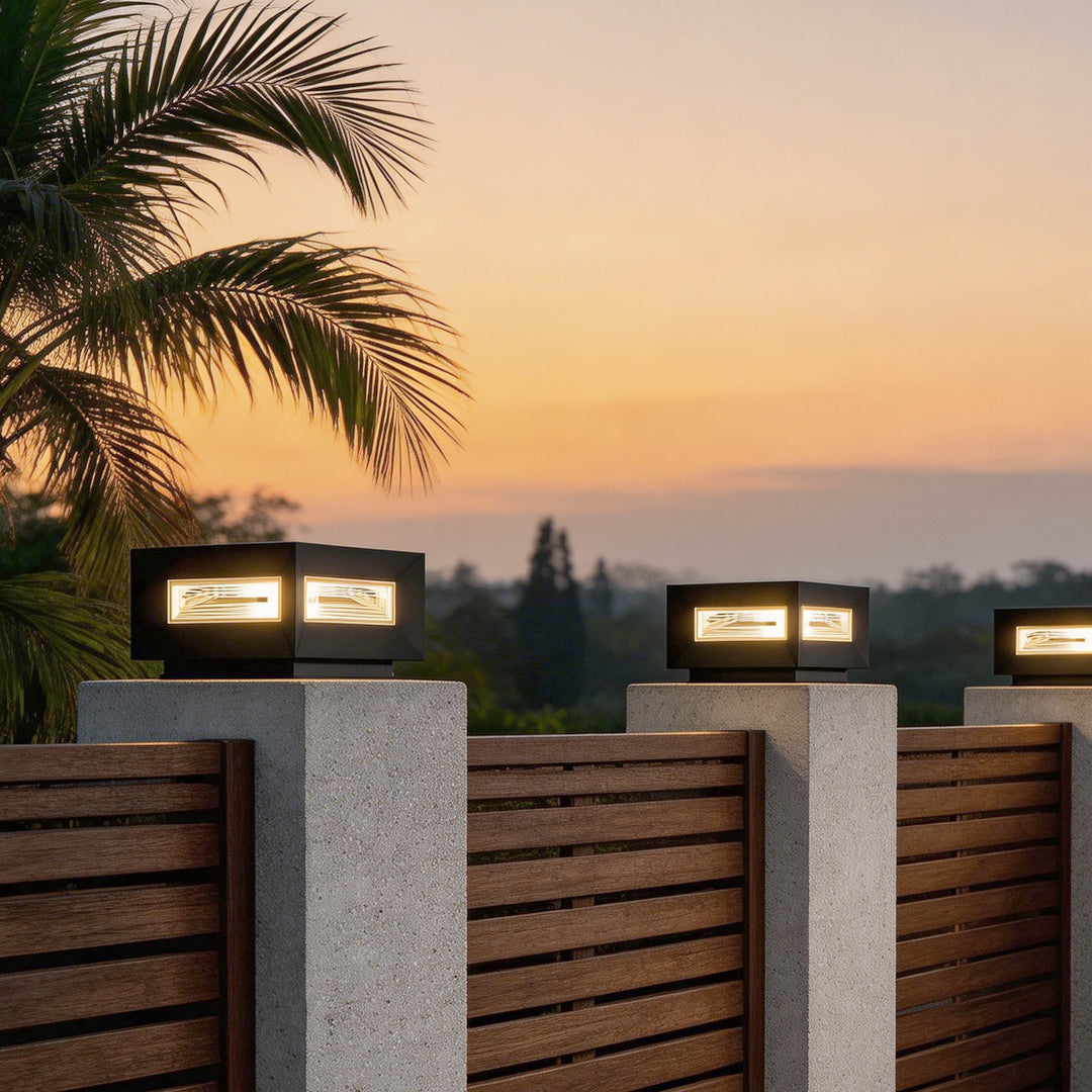 Square Pillar Lights Modern Creative Cube LED Solar Fence Post Light