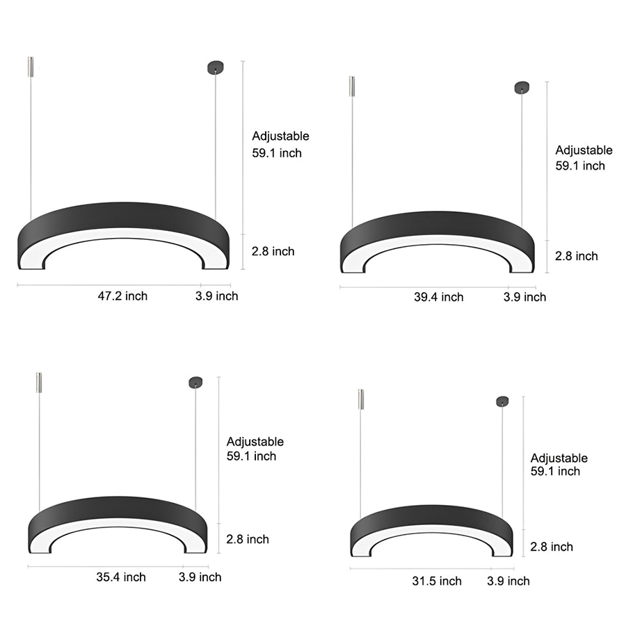 2-PCS C Shape Pendant Light Minimalist Arc Linear Commercial Light