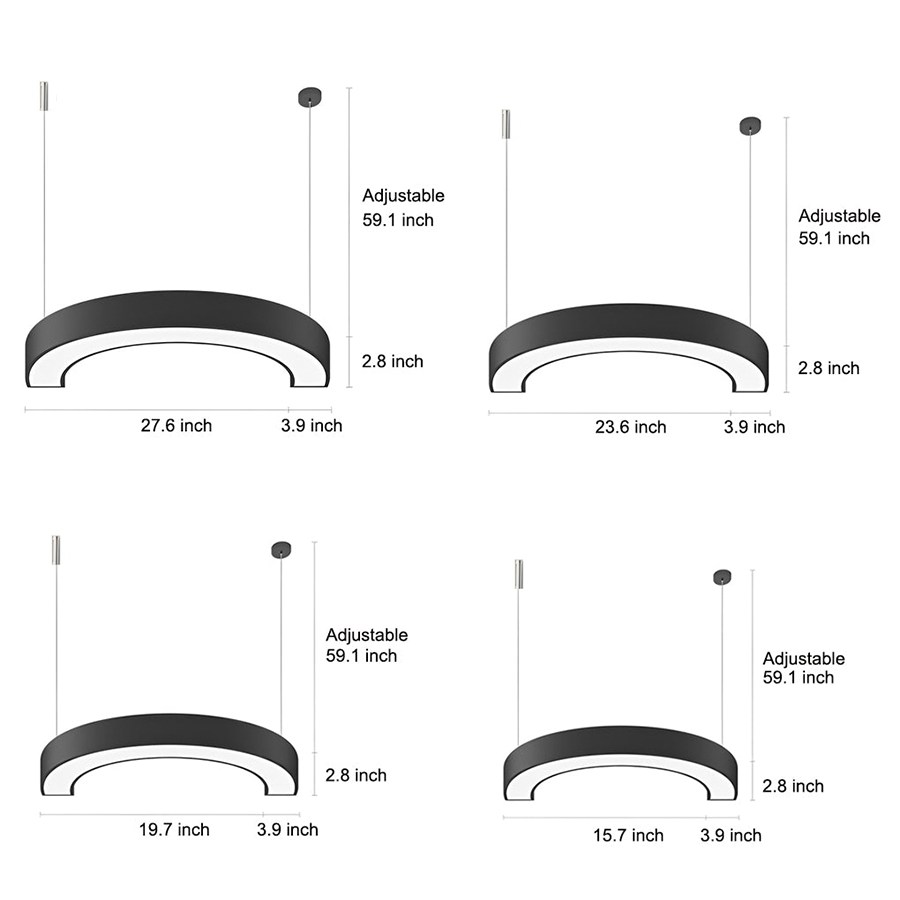 2-PCS C Shape Pendant Light Minimalist Arc Linear Commercial Light