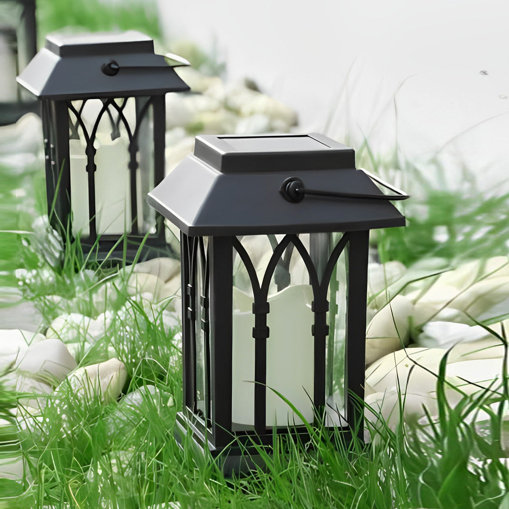 Candlestick Lantern Portable LED Black Solar Outdoor Lamp