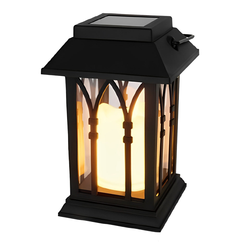 Candlestick Lantern Portable LED Black Solar Outdoor Lamp