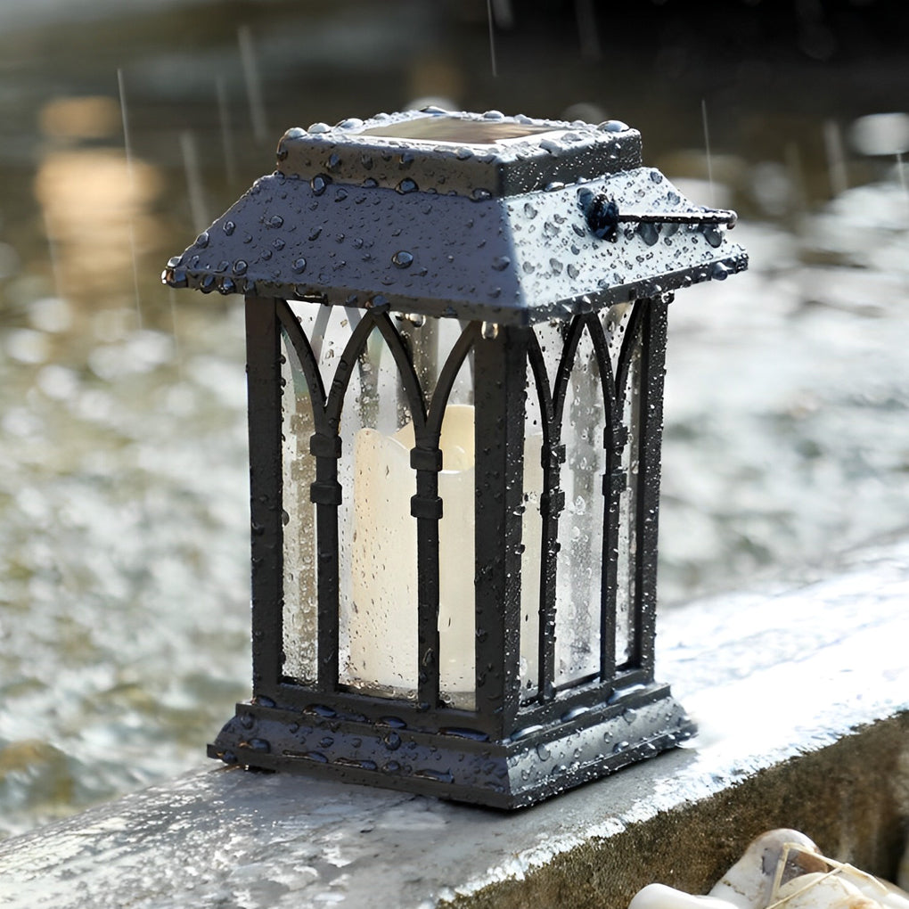 Candlestick Lantern Portable LED Black Solar Outdoor Lamp