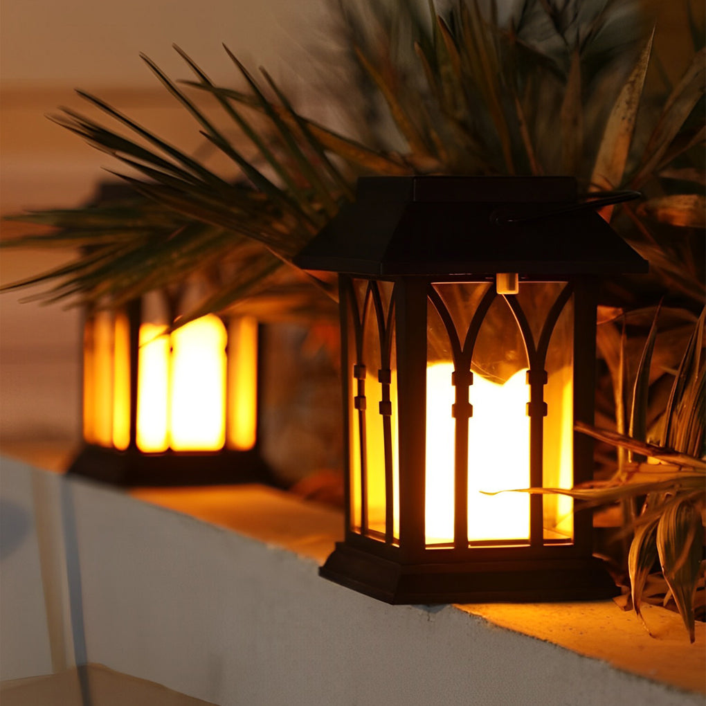 Candlestick Lantern Portable LED Black Solar Outdoor Lamp