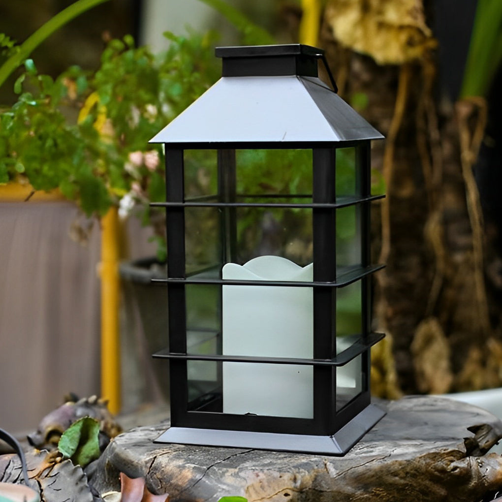 Candlestick Lantern Portable LED Black Solar Outdoor Lamp