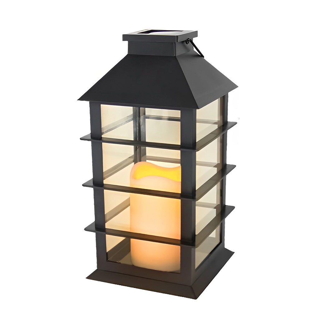Candlestick Lantern Portable LED Black Solar Outdoor Lamp