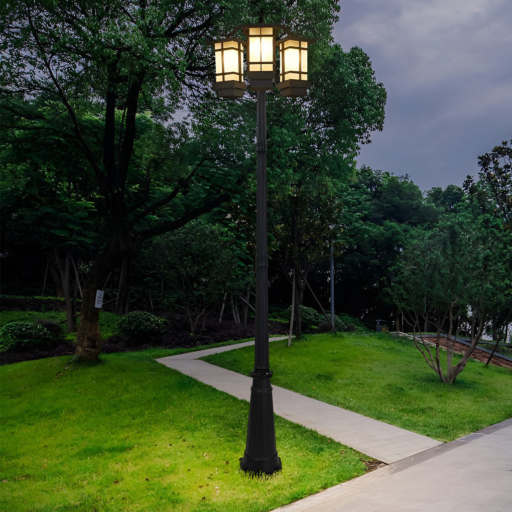 2 Head Outdoor Post Light Modern Black Waterproof Light