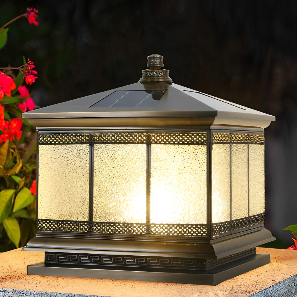 Waterproof Outdoor Gate Pillar Lights Retro Copper Solar Fence Lamp