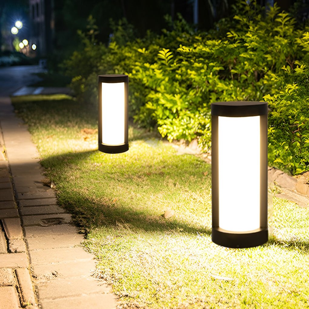 Bollard Landscape Lights Modern Black LED Cylindrical Light