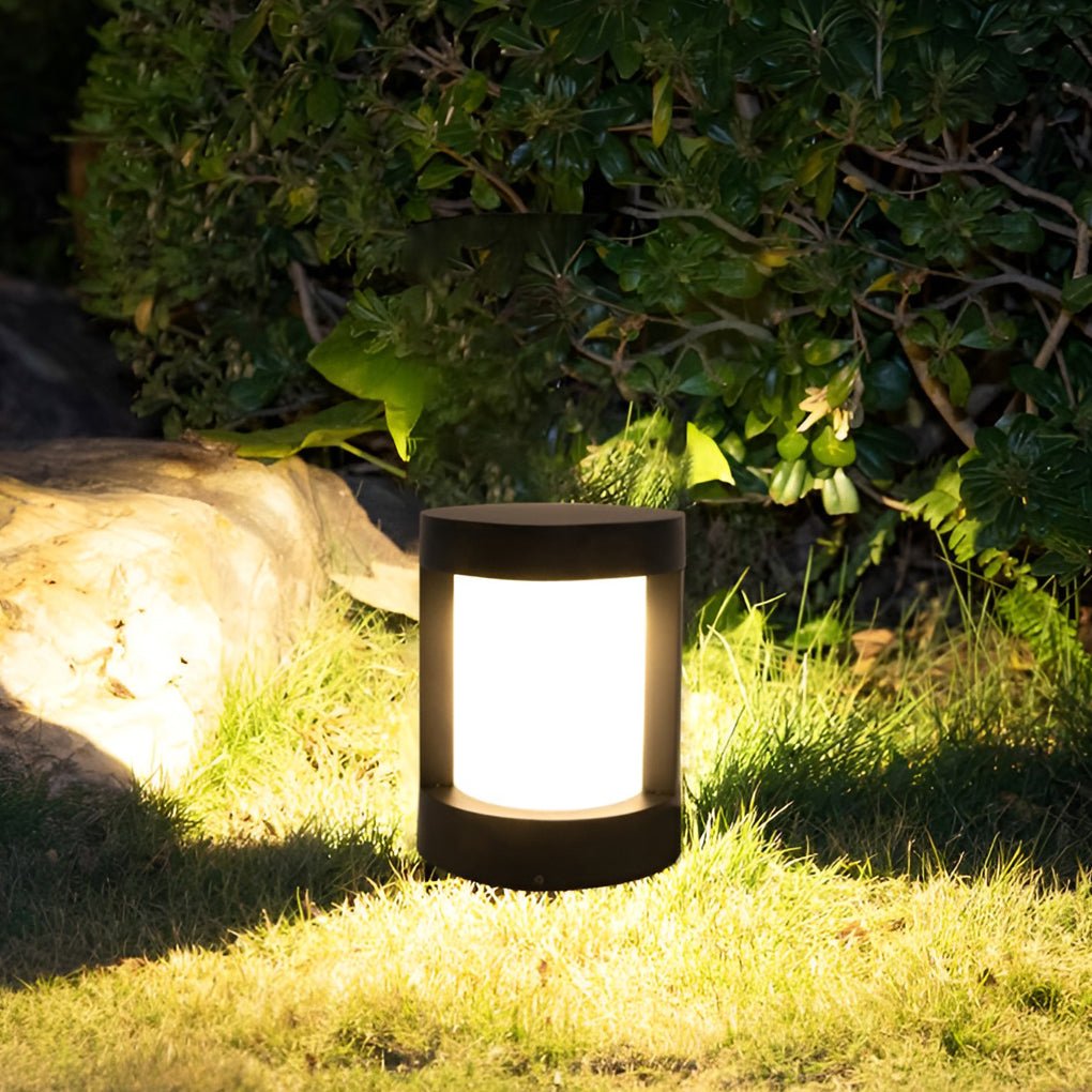 Bollard Landscape Lights Modern Black LED Cylindrical Light
