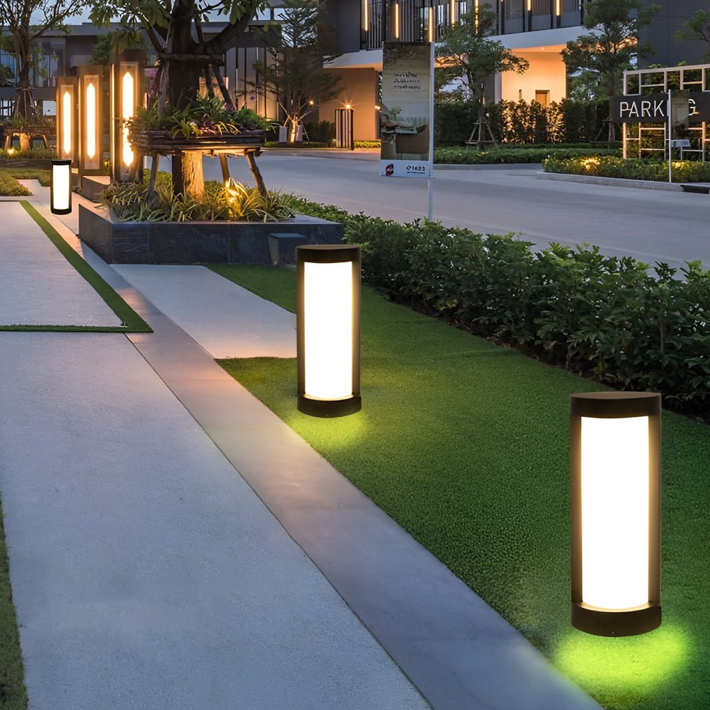 Bollard Landscape Lights Modern Black LED Cylindrical Light