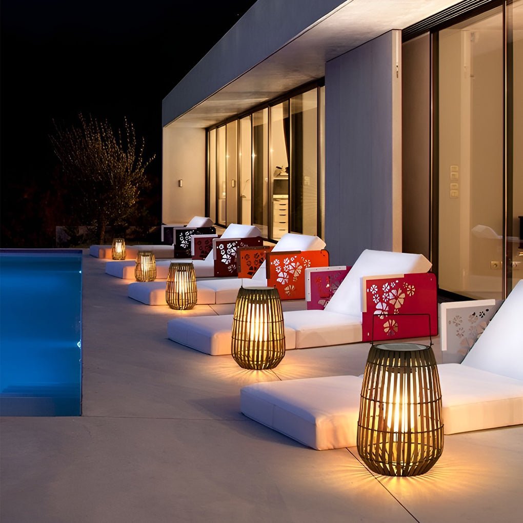 Bamboo Outdoor Lanterns Woven Portable LED Waterproof Light
