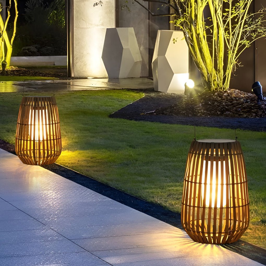Bamboo Outdoor Lanterns Woven Portable LED Waterproof Light