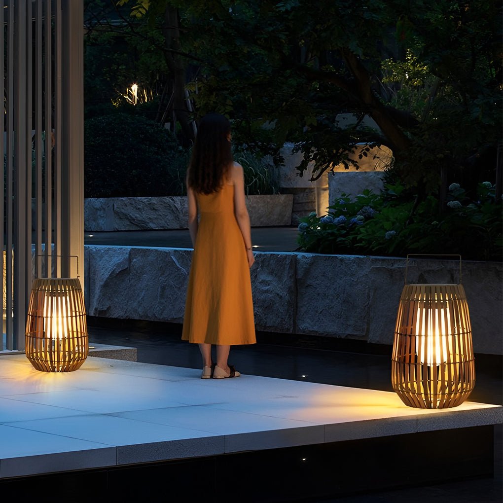 Bamboo Outdoor Lanterns Woven Portable LED Waterproof Light