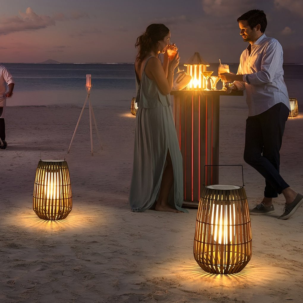 Bamboo Outdoor Lanterns Woven Portable LED Waterproof Light