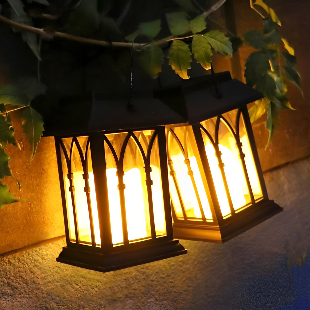 Candlestick Lantern Portable LED Black Solar Outdoor Lamp