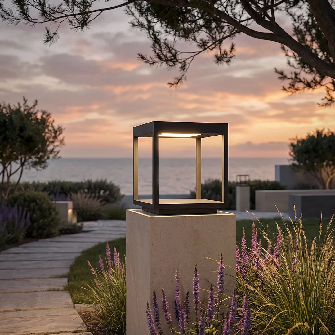 Concrete Pillar Lights Modern Open-Frame Square LED Light