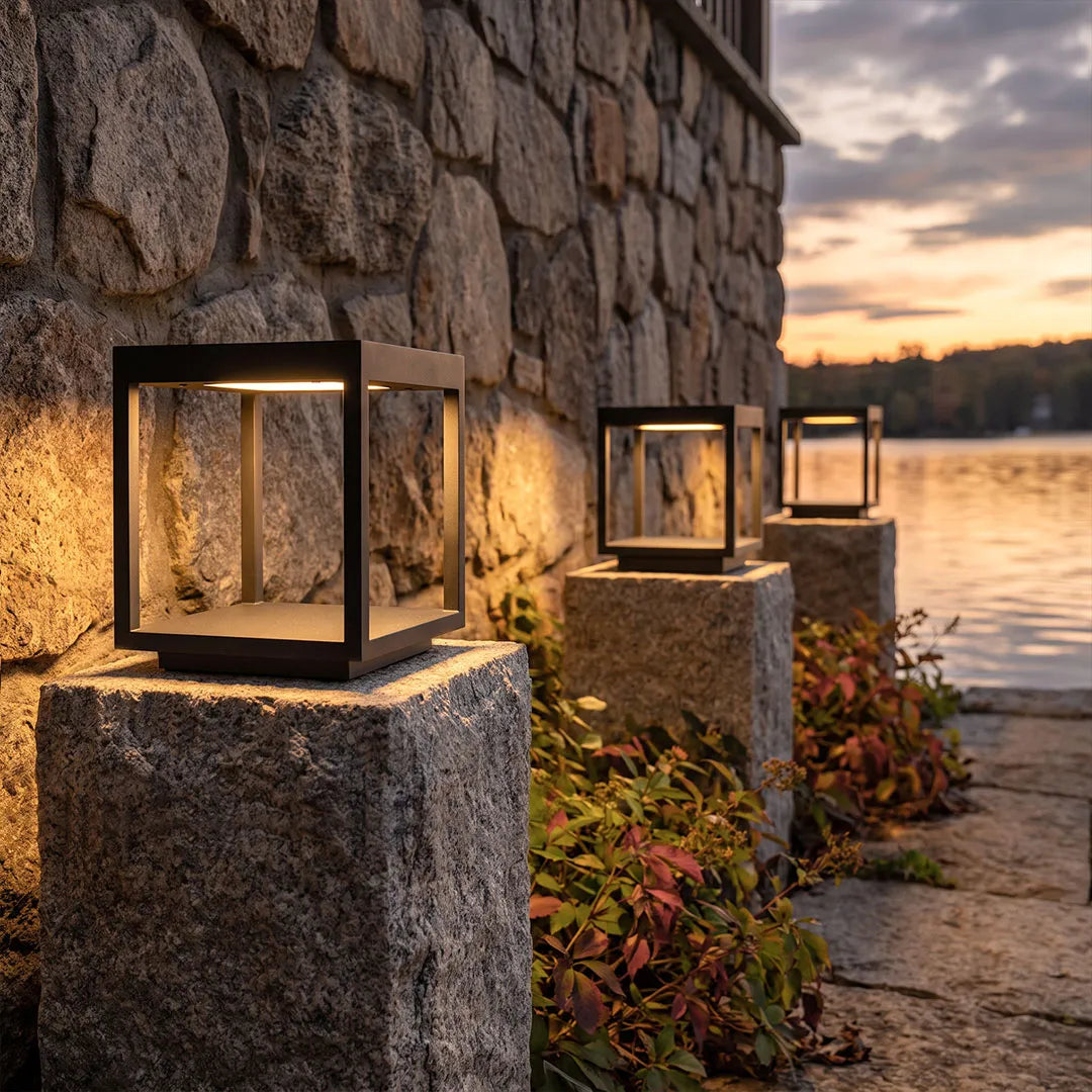 Concrete Pillar Lights Modern Open-Frame Square LED Light