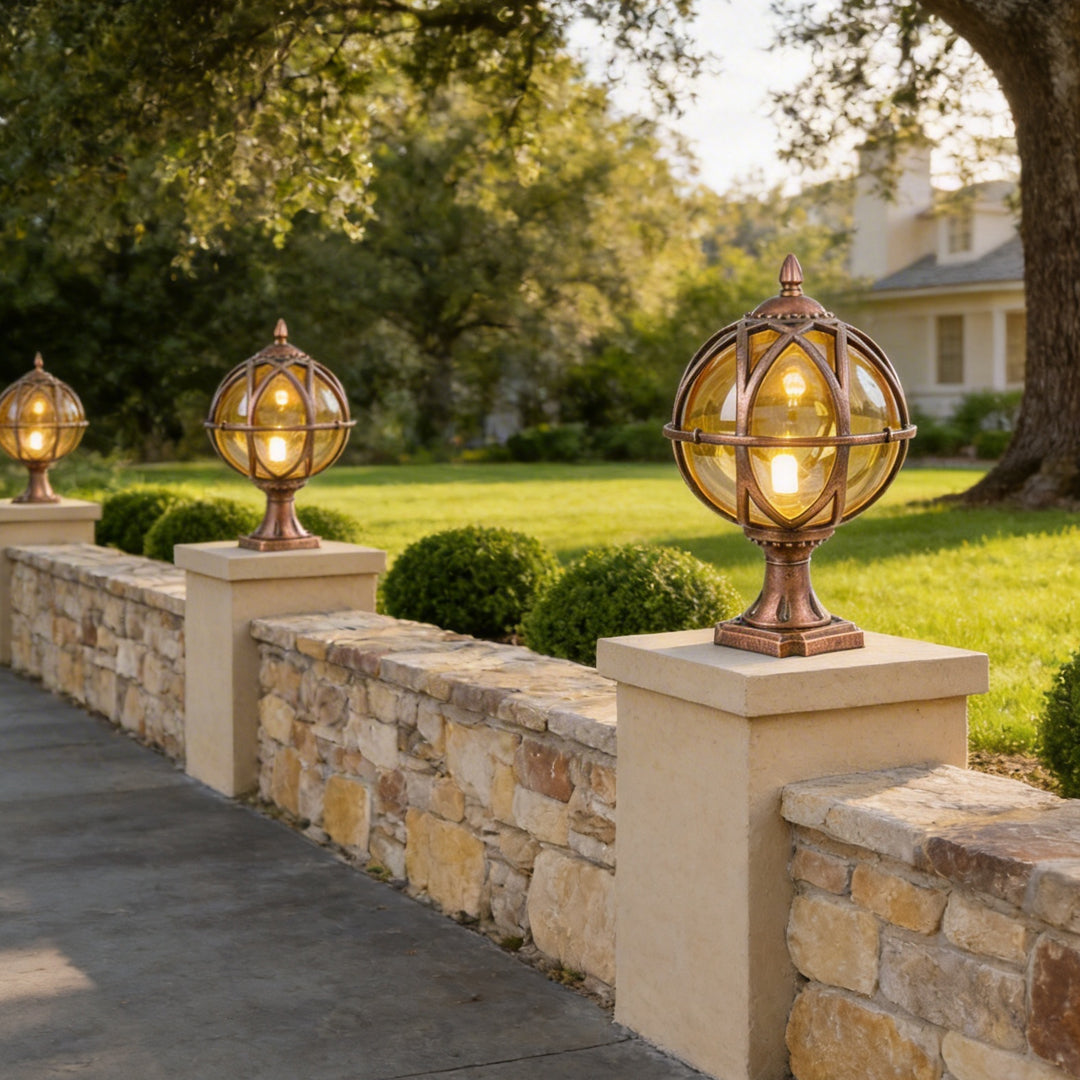 Globe Pillar Lights European Glass Waterproof Outdoor Lamp