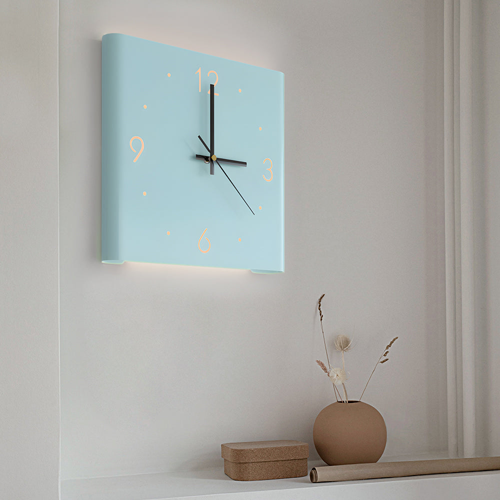 Wall Clock Lamp Modern Square Backlit Metal Light