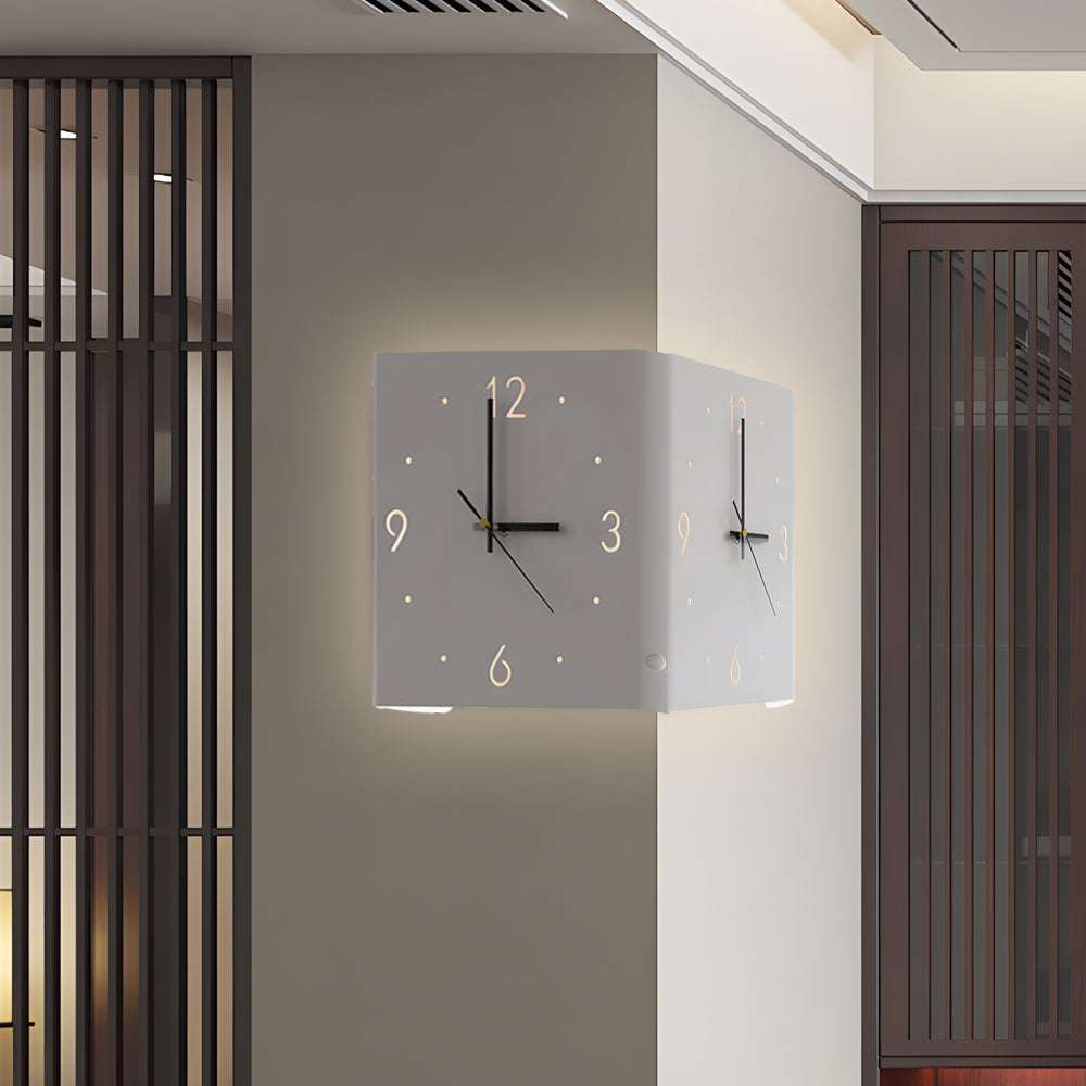 Wall Clock Lamp Modern Square Backlit Metal Light