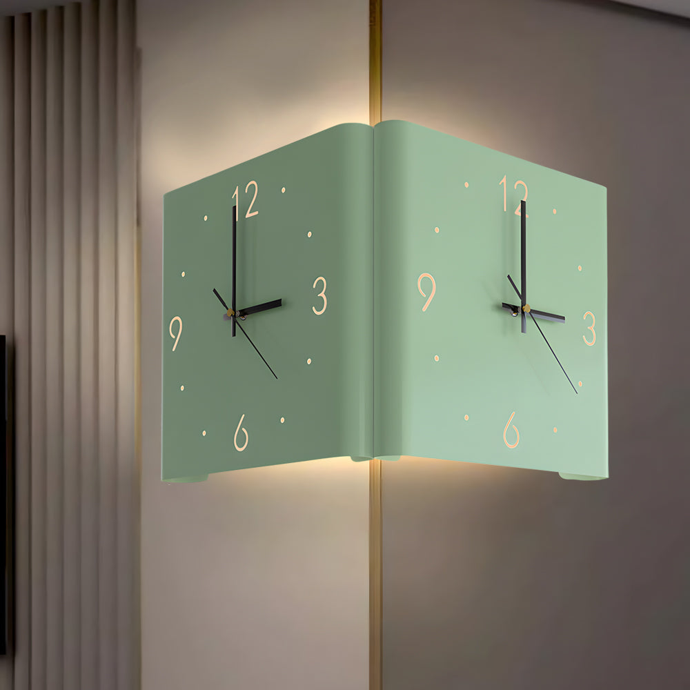 Wall Clock Lamp Modern Square Backlit Metal Light