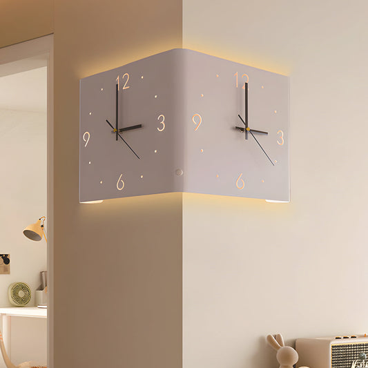 Wall Clock Lamp Modern Square Backlit Metal Light