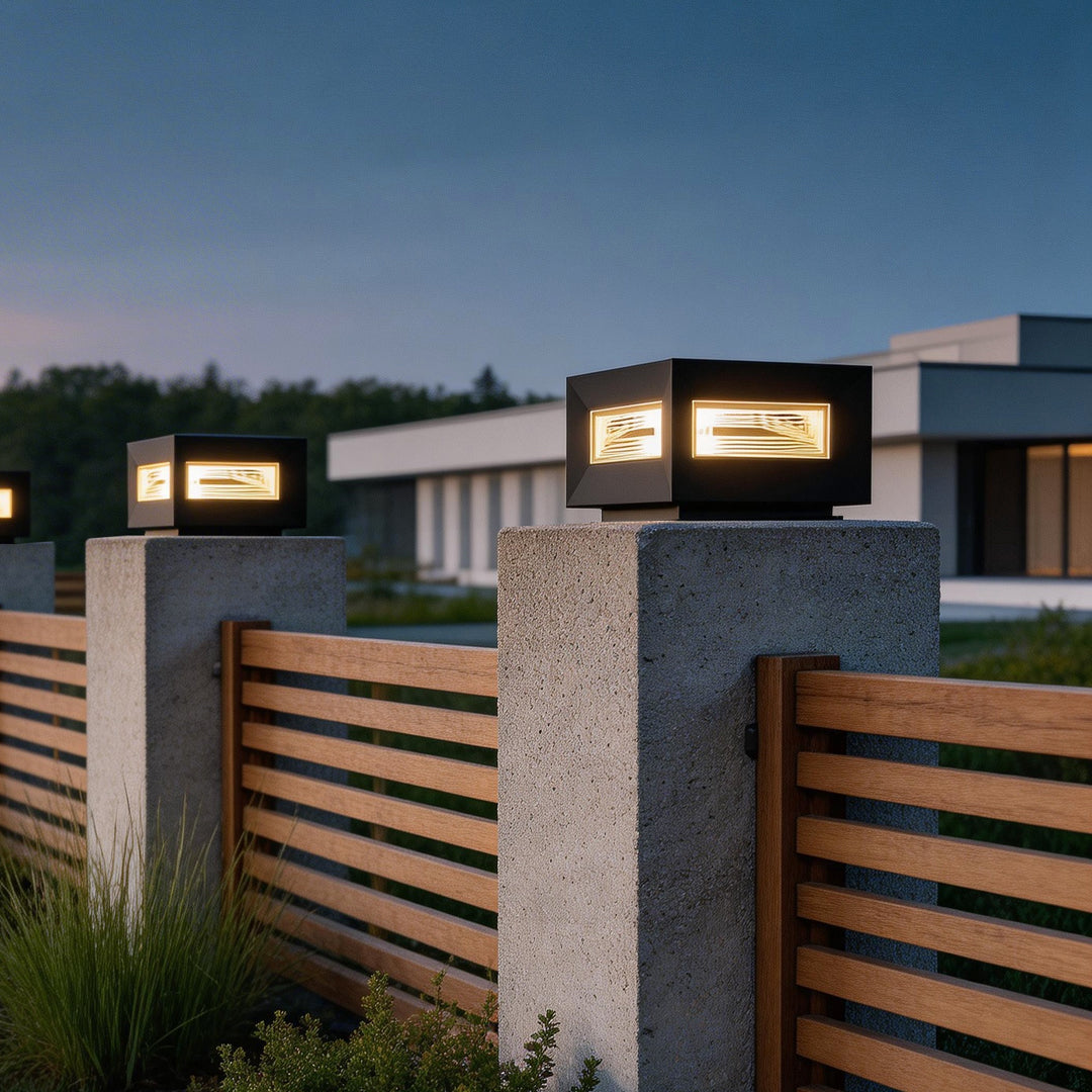 Square Pillar Lights Modern Creative Cube LED Solar Fence Post Light
