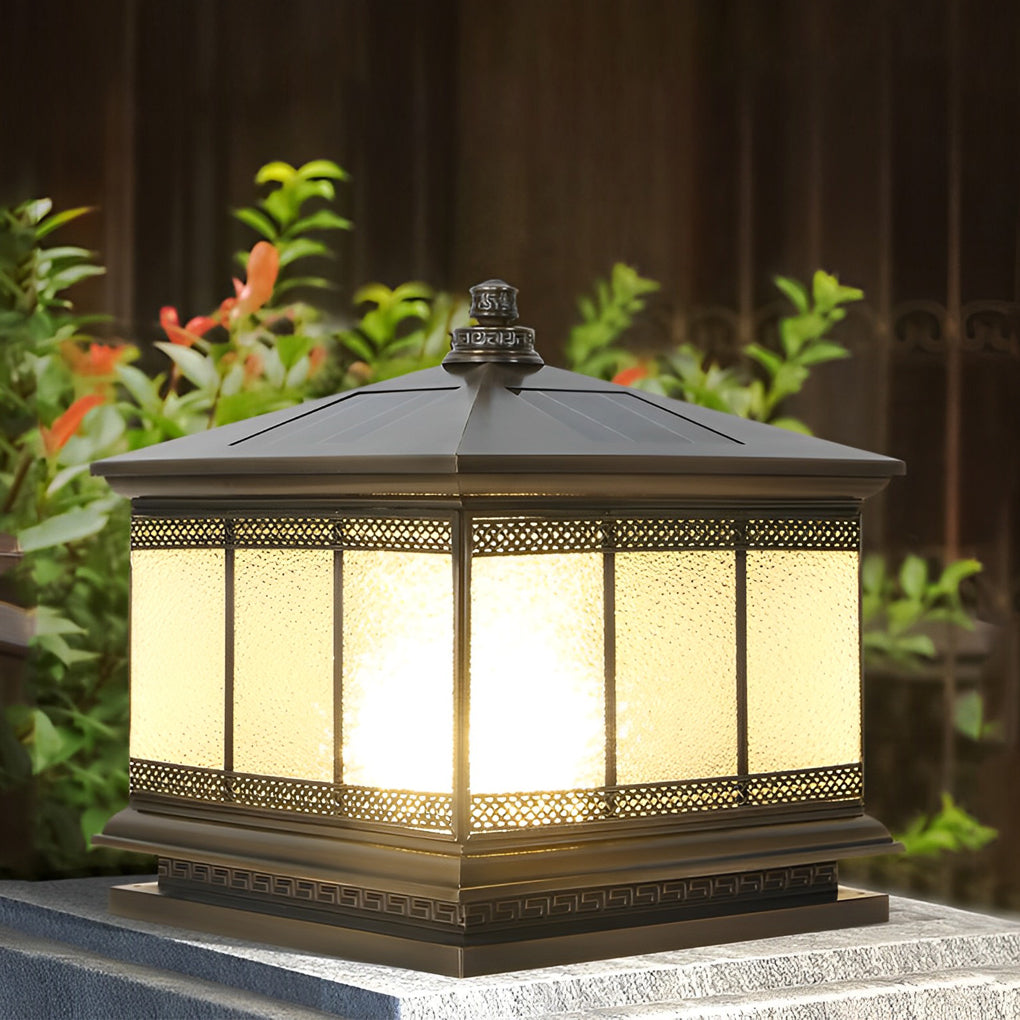 Waterproof Outdoor Gate Pillar Lights Retro Copper Solar Fence Lamp