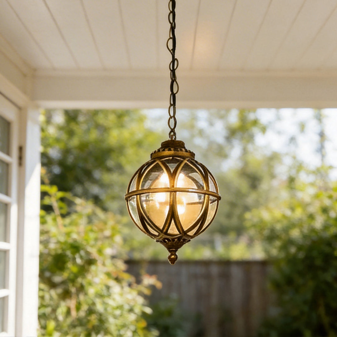 Metal Orb Pendant Light Globe Moisture Proof Outdoor Ceiling Light