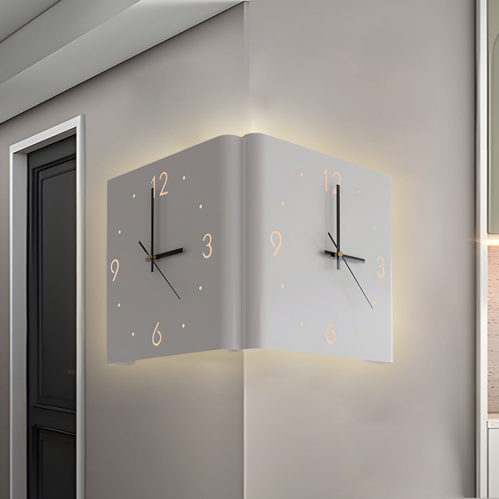 Wall Clock Lamp Modern Square Backlit Metal Light