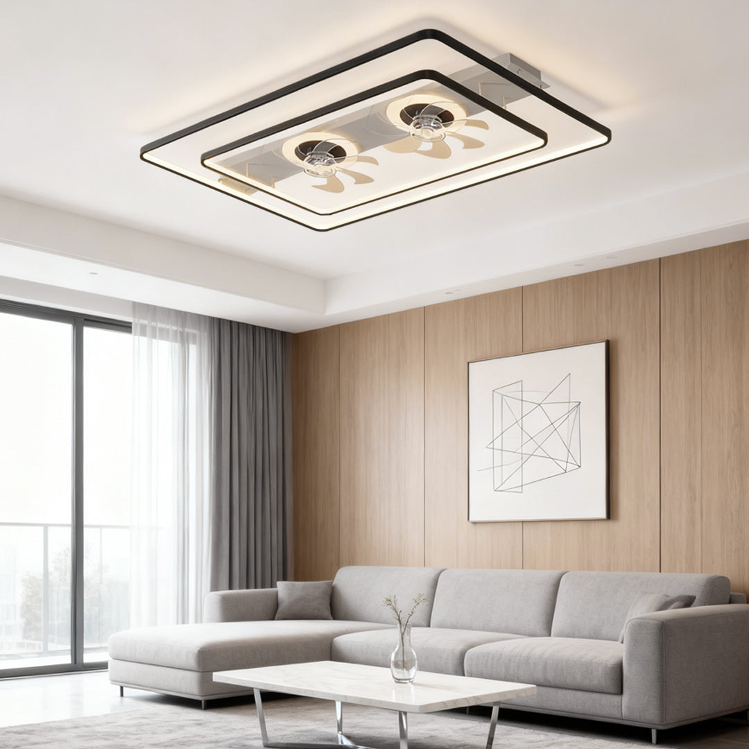 Dual Head Ceiling Fans Rectangular LED Transparent Blade Light