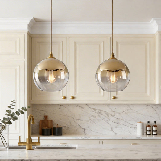 Glass Round Pendant Light Modern Single-Ball Ceiling Light