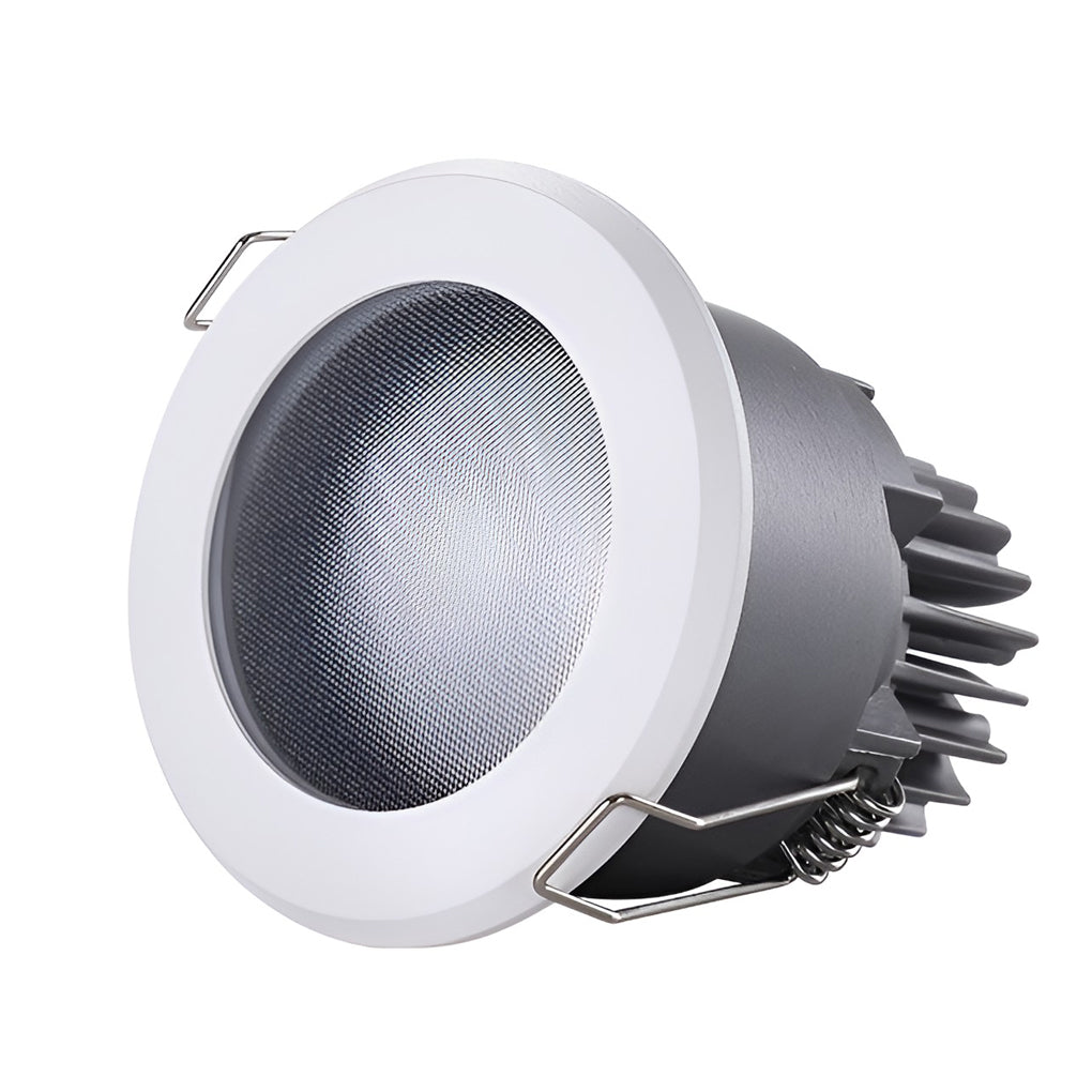Rear housing view of elite lighting can lights showing heat sink and wiring structure.