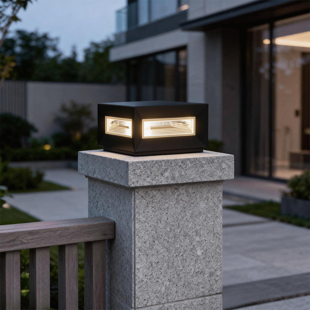 Square Pillar Lights Modern Creative Cube LED Solar Fence Post Light