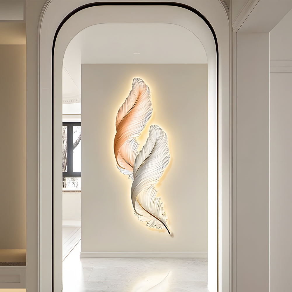 Feather Wall Decor Light Backlit Feather Art Wall Lamp With Remote