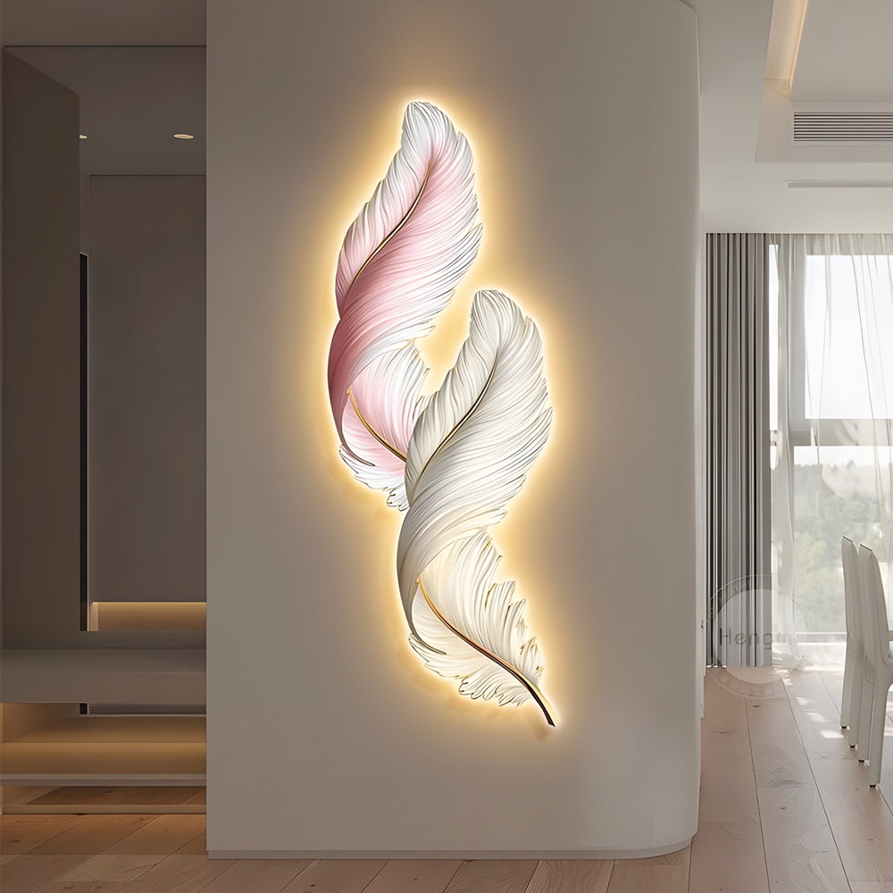 Feather Wall Decor Light Backlit Feather Art Wall Lamp With Remote