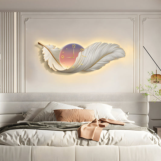 Feather Wall Lamp Modern Art Clock LED Decoration Light