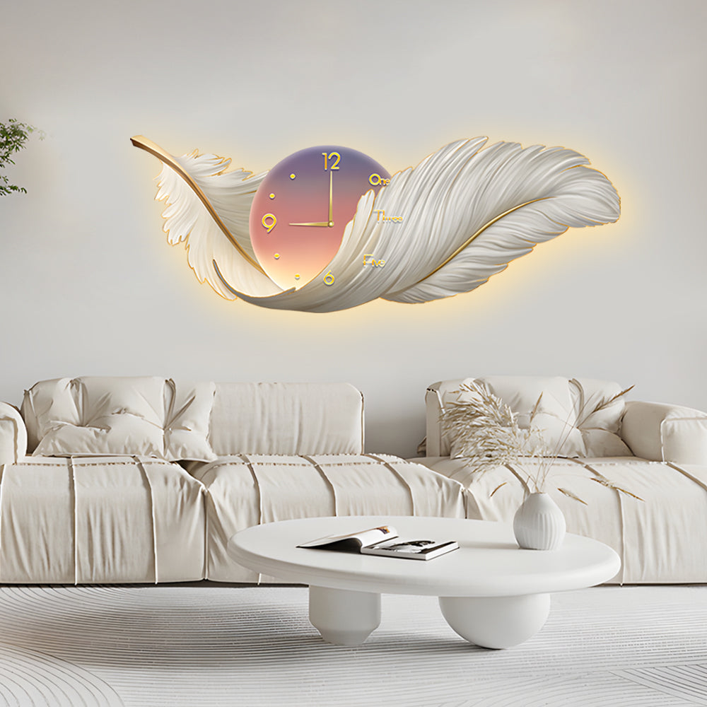 Feather Wall Lamp Modern Art Clock LED Decoration Light