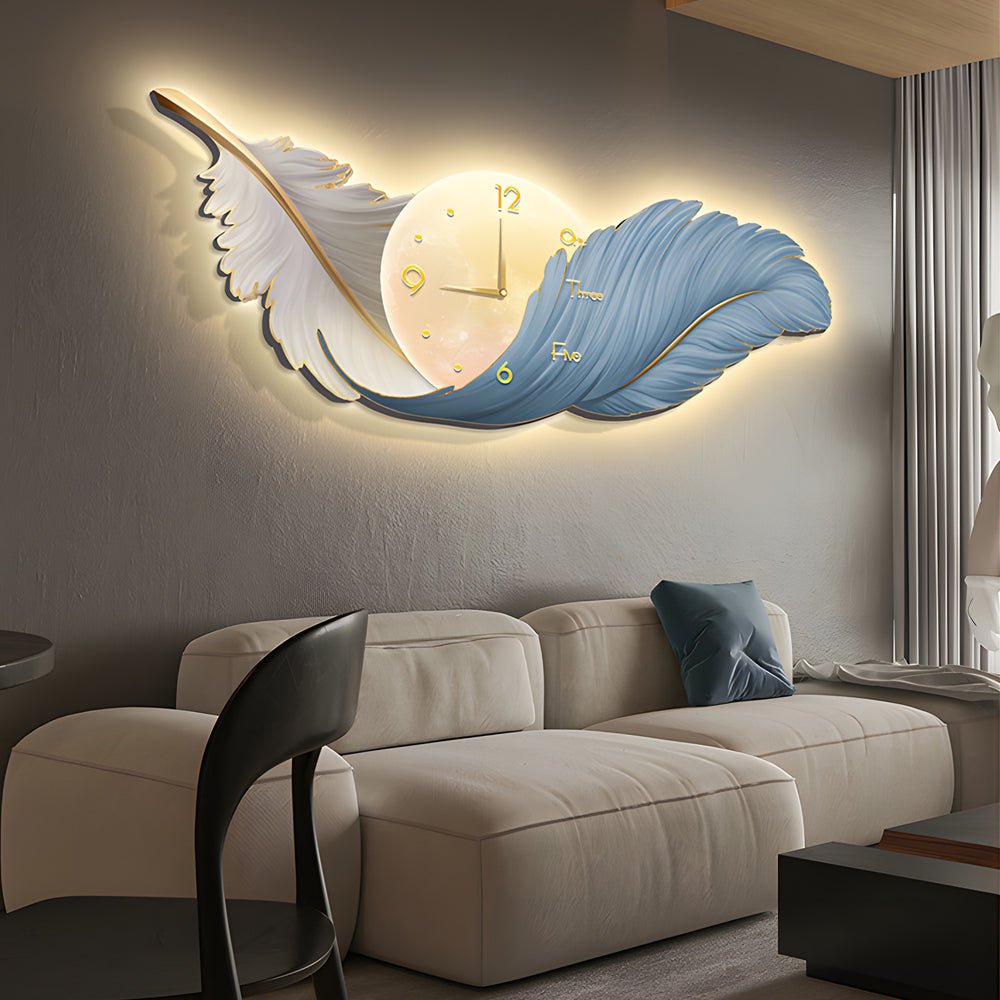 Feather Wall Lamp Modern Art Clock LED Decoration Light