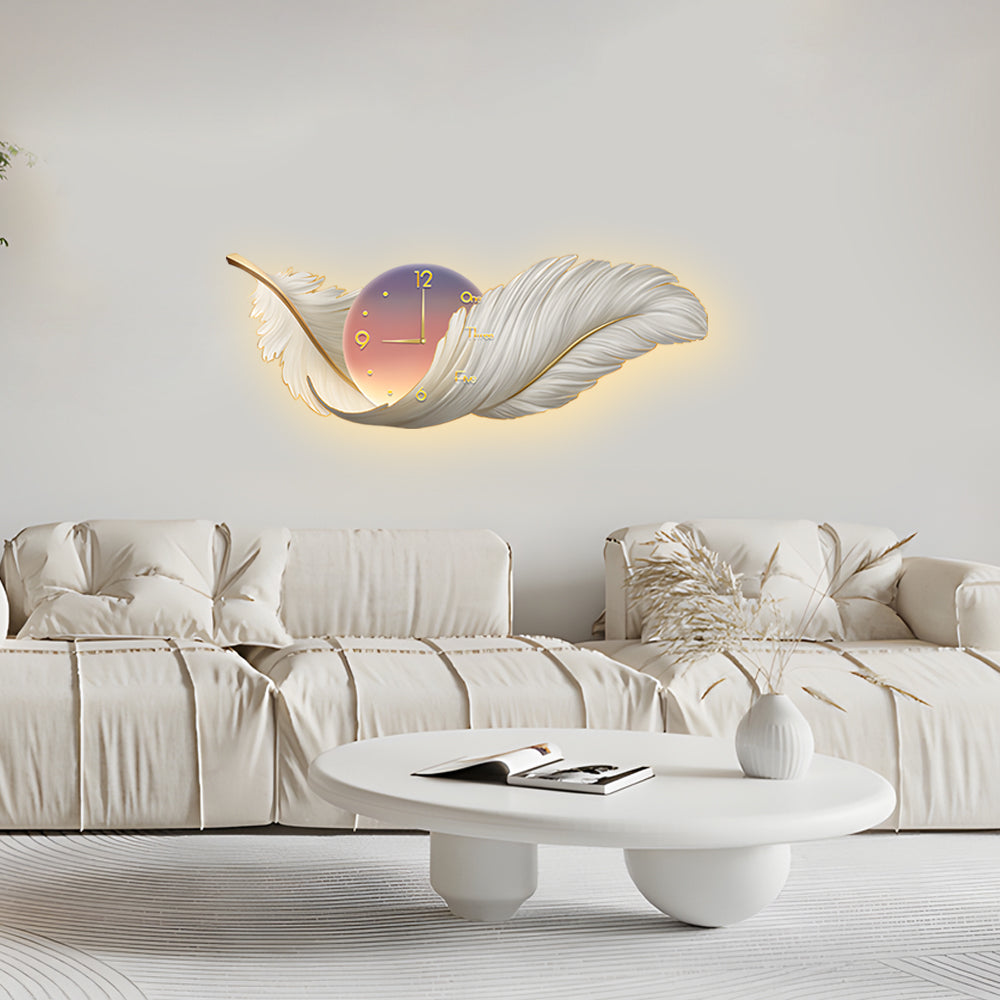 Feather Wall Lamp Modern Art Clock LED Decoration Light