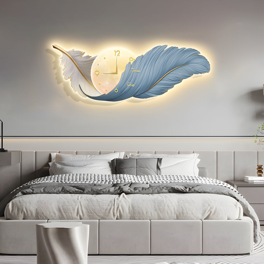 Feather Wall Lamp Modern Art Clock LED Decoration Light