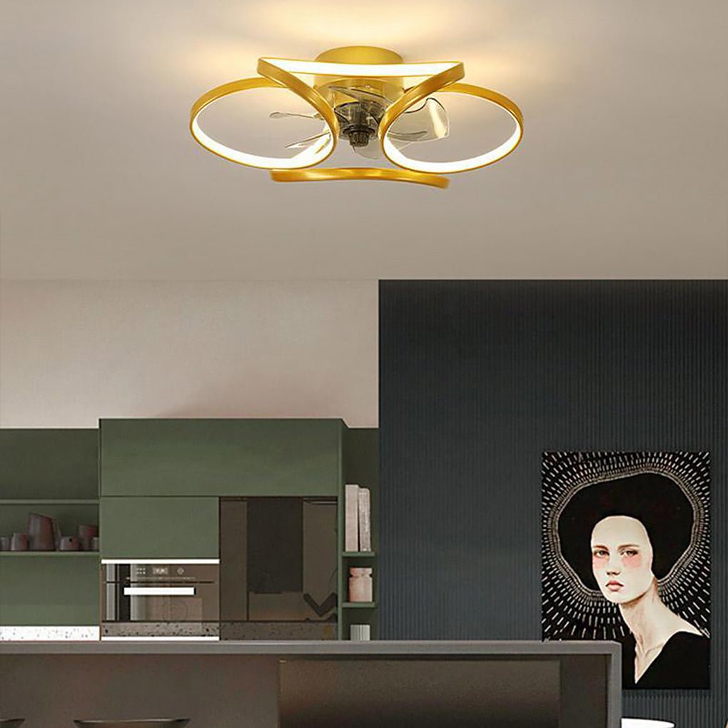 Flower Ceiling Fan with Light Modern LED Recessed Light