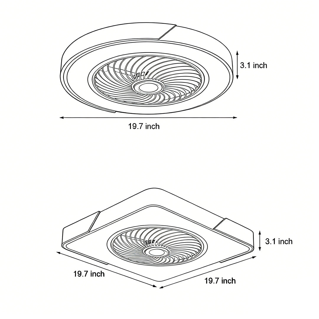 Flush Ceiling Fan with Light and Remote LED Bladeless Light