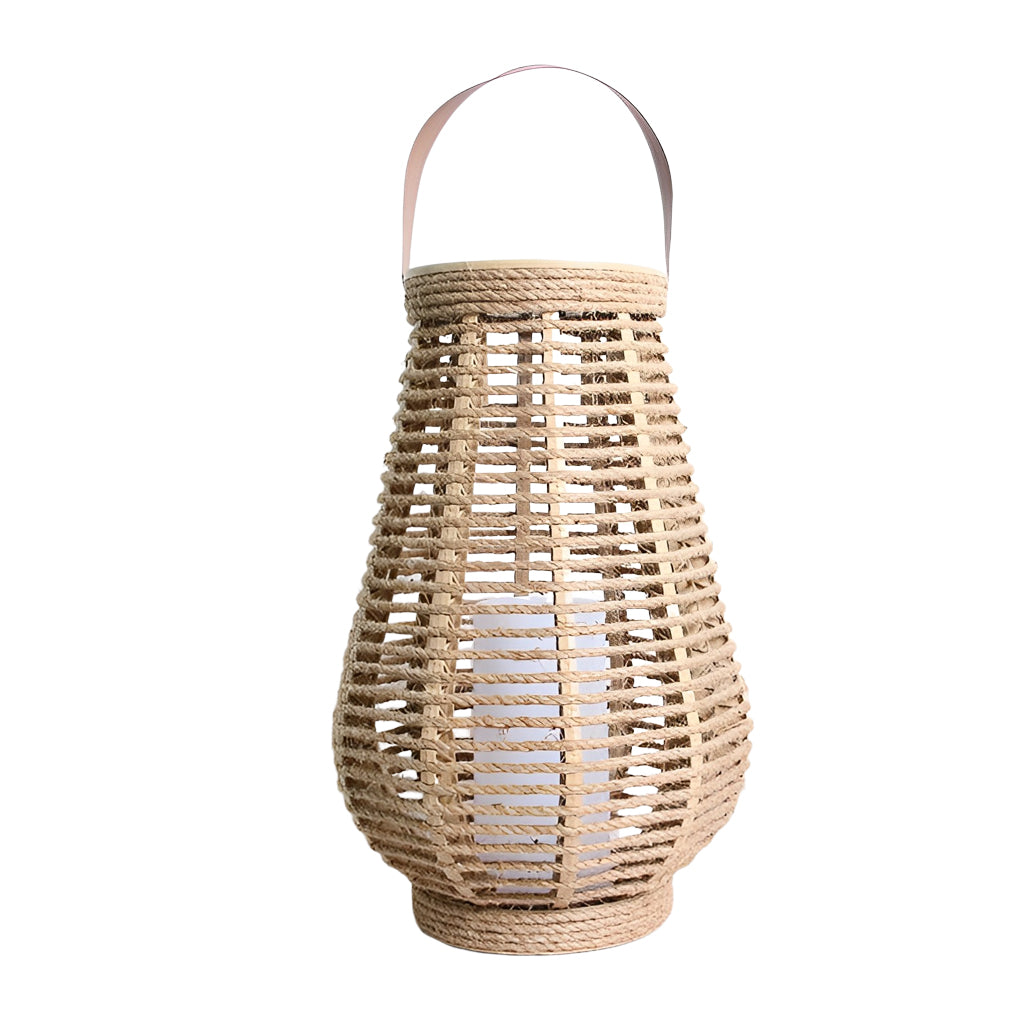 Rattan Solar Lantern Portable Waterproof LED Hemp Rope Hanging Lamp